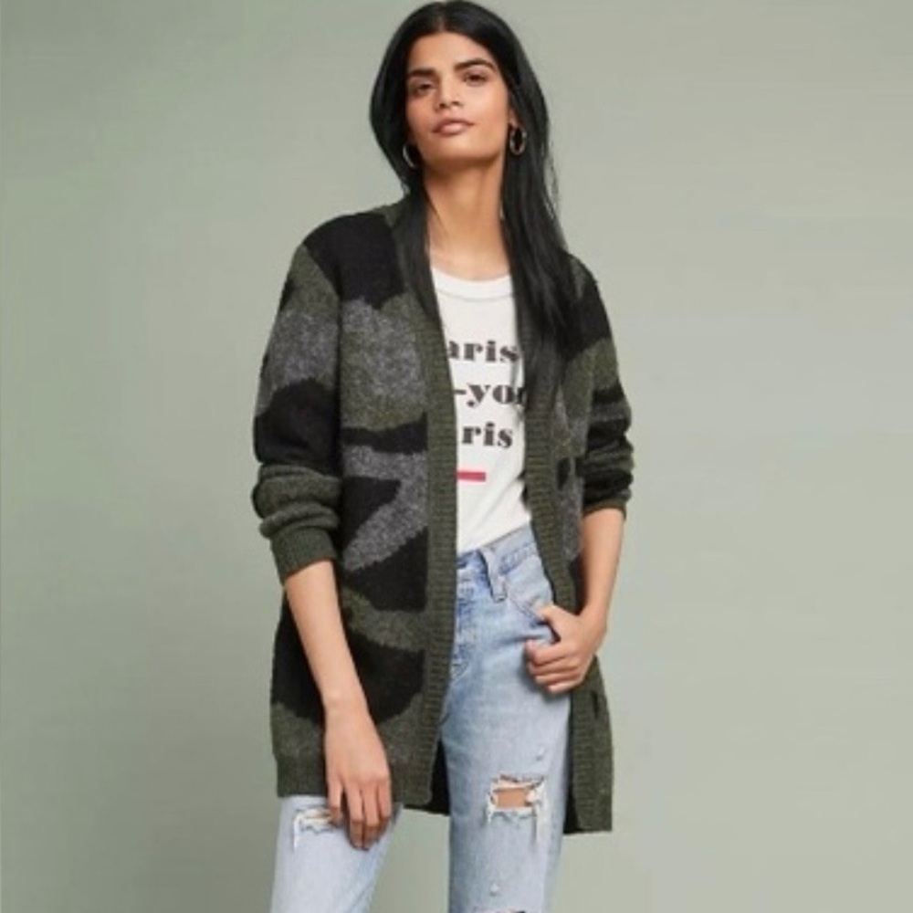 Anthropologie Moth open-front camo cardigan sweater XS EUC